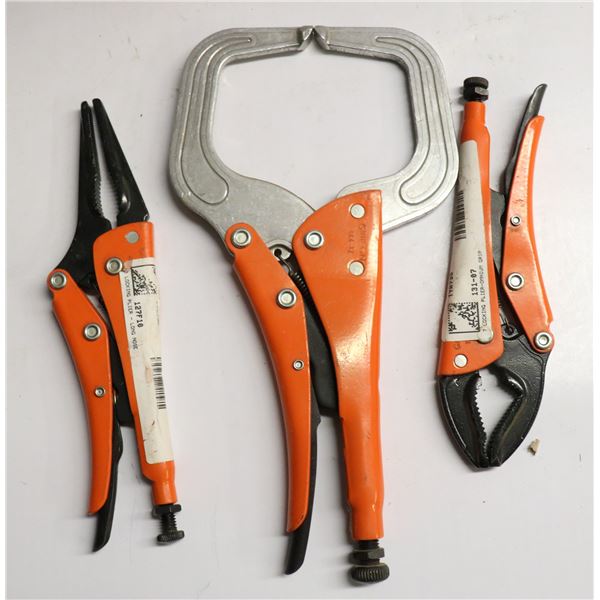 LOT OF 3 ASSORTED LOCKING PLIERS
