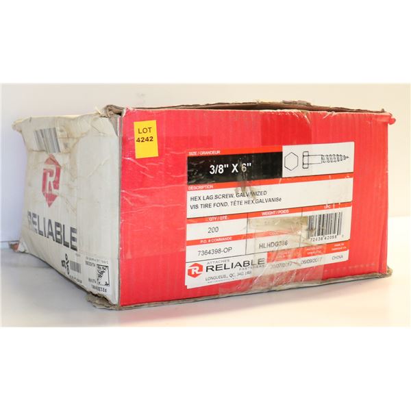 BOX OF HEX LAG SCREWS GALV 3/8 X 6"