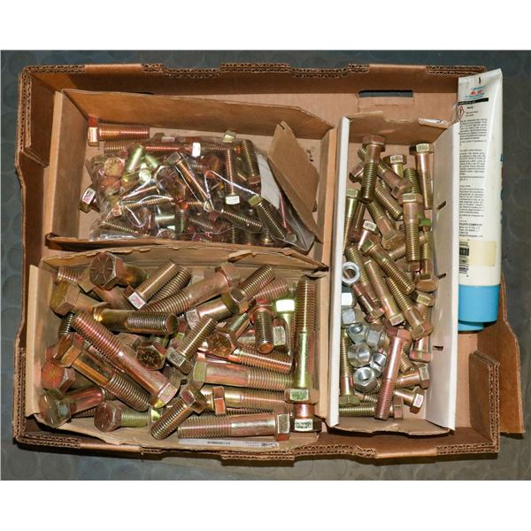 FLAT OF ASSORTED HD CAP SCREWS, NUTS & MORE