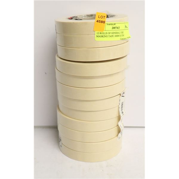 12 ROLLS OF GENERAL USE MASKING TAPE 18MM X 55M