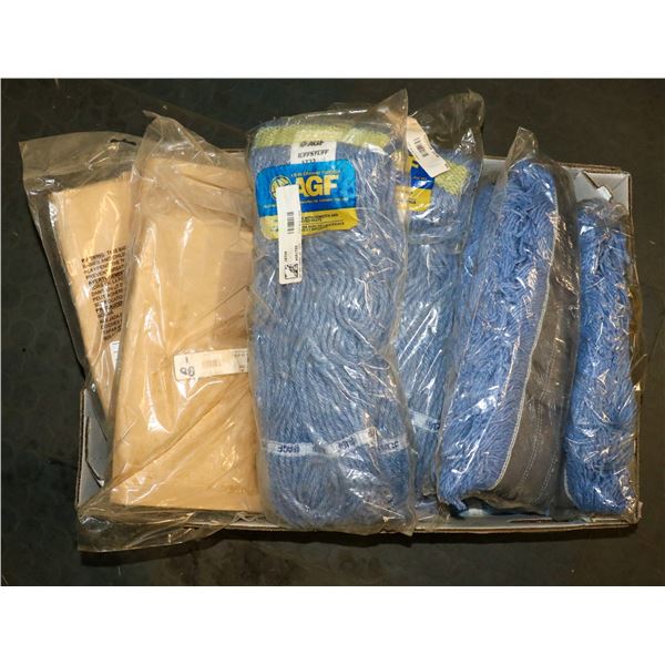 LARGE FLAT OF MOP HEADS & FILTER BAGS FOR AURORA