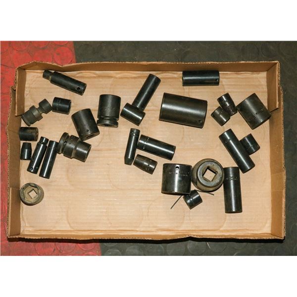 TRAY LOT OF ASSORTED GRAY IMPACT SOCKETS