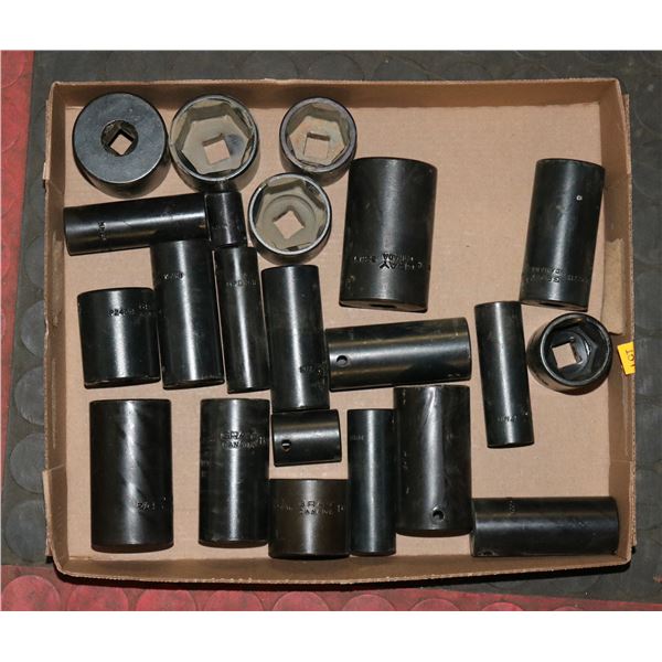 TRAY LOT OF ASSORTED GRAY IMPACT SOCKETS
