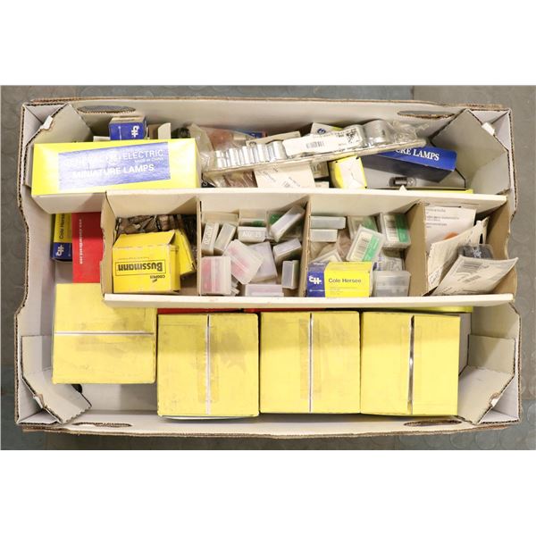 FLAT LOT OF ASSORTED MINATURE LAMPS, BULBS,