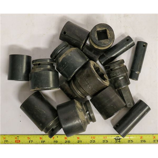 BOX LOT OF ASSORTED GRAY TOOLS IMPACT SOCKETS