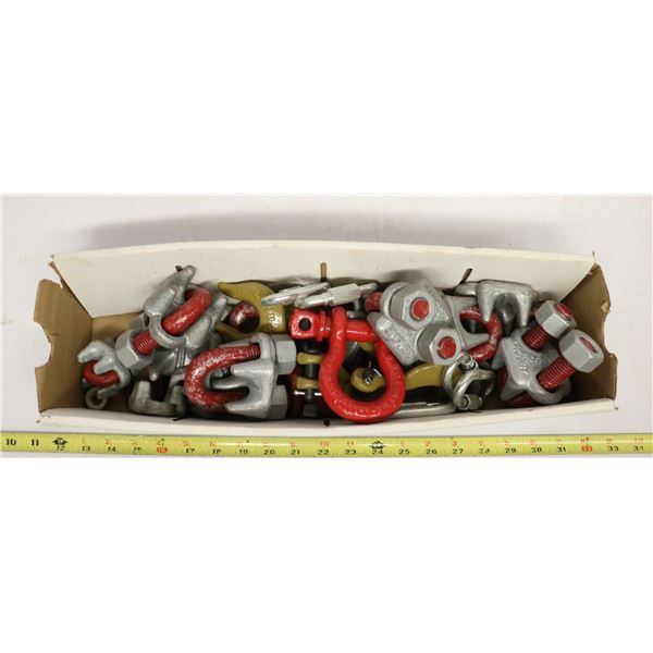 TRAY LOT OF ASSORTED CROSBY HOOKS, BOLTS & MORE