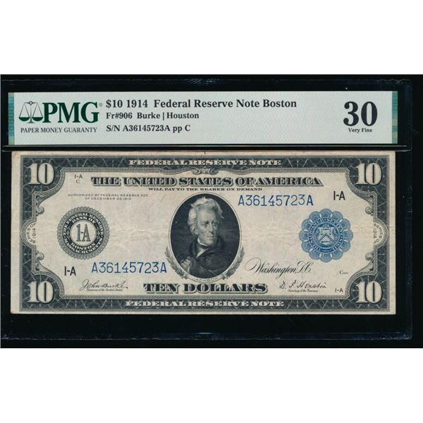 1914 $10 Boston FRN PMG 30