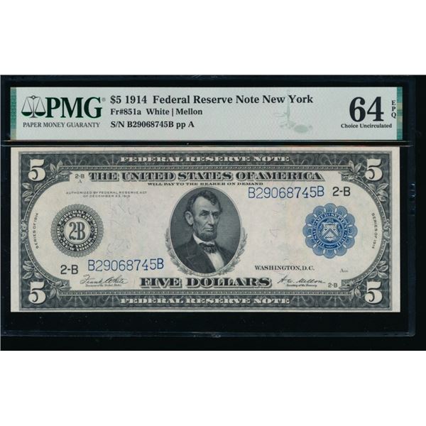 1914 $5 New York FRN PMG 64EPQ