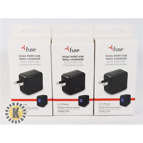 3 FUSE DUAL PORT USB WALL CHARGER