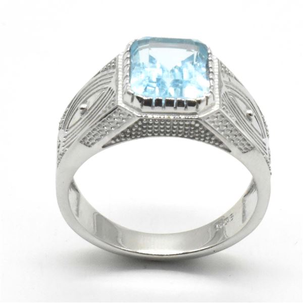 SILVER BLUE TOPAZ(3.9CT)  RHODIUM PLATED MENS