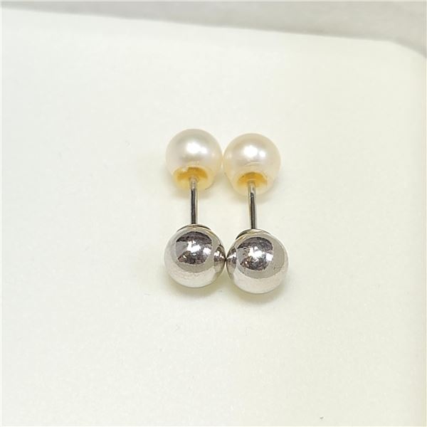 SILVER W.F. PEARL 2 PEARLS IN  1 EARRINGS
