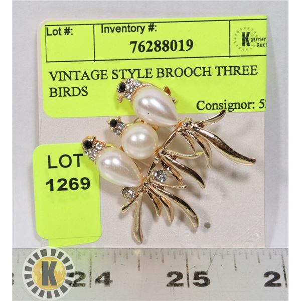 VINTAGE STYLE BROOCH THREE BIRDS