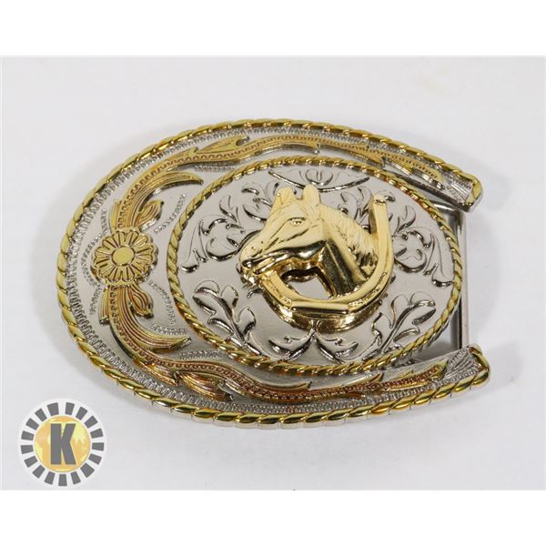 NUMBERED LUCKY HORSE SHOE HORSE BELT BUCKLE