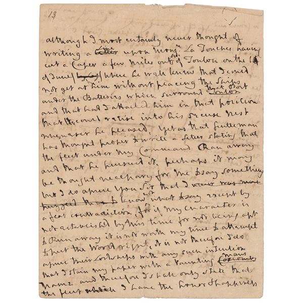 Horatio Nelson Autograph Letter Draft