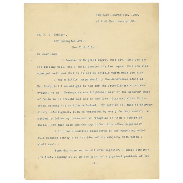Nikola Tesla Typed Letter Signed