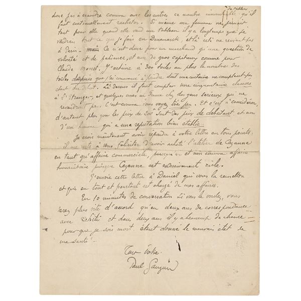 Paul Gauguin Autograph Letter Signed