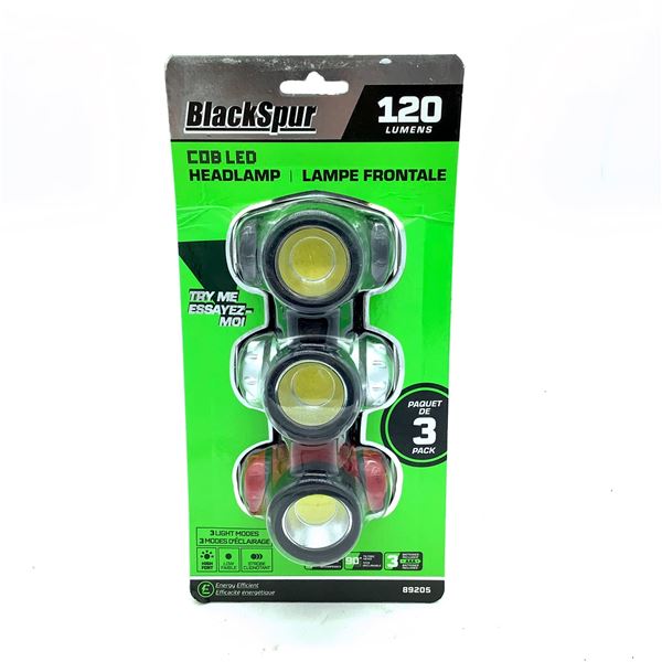 Blackspur COB LED Headlamp, 3 Pack, New