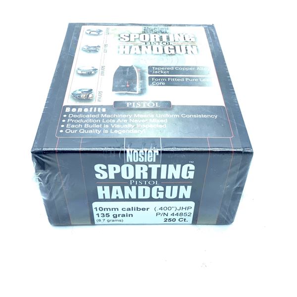 Nosler Sporting Handgun 10mm Caliber Projectiles, JHP, 135 gr, 250 Count, New