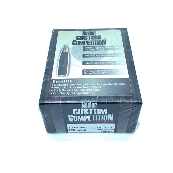 Nosler Custom Competition 30 Caliber Projectiles, HPBT, 220 gr, 100 Count, New