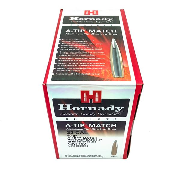 Hornady A-Tip Match 22 Caliber Projectiles, 90 Gr, 100 Count, New