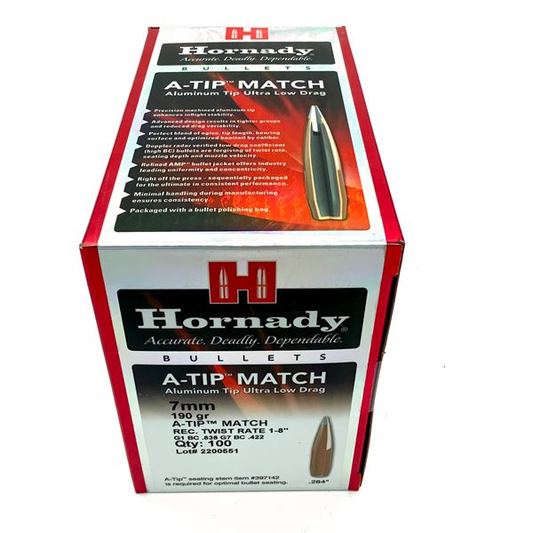 Hornady A-Tip Match 7mm Projectiles, 190 Gr, 100 Count, New