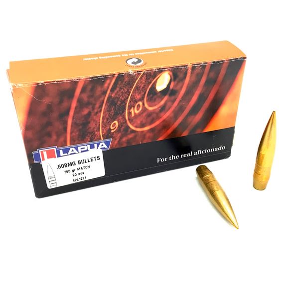 Lapua 50 BMG Projectiles, 750 gr Match, 20 Count, New