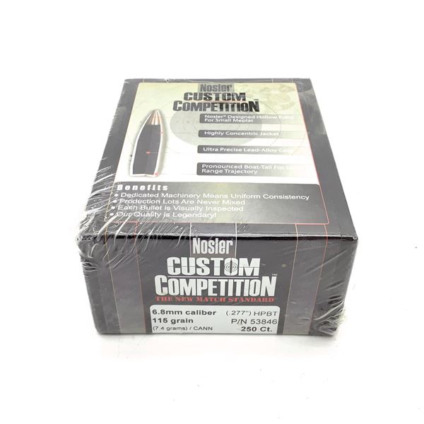 Nosler Custom Competition 6.8 mm Projectiles, HPBT, 115 gr, 250 Count, New