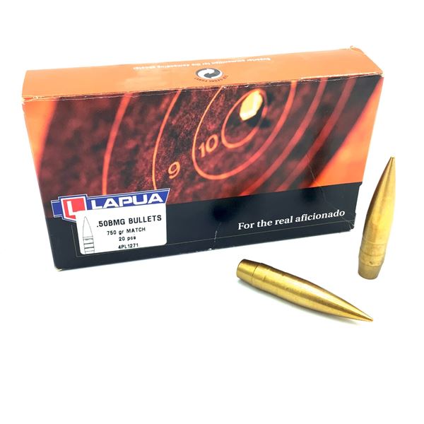 Lapua 50 BMG Projectiles, 750 gr Match, 20 Count, New
