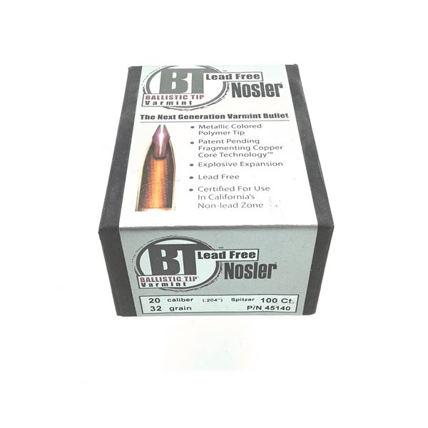 Nosler Ballistic Tip Lead Free 20 Caliber Projectiles, Spitzer, 32 gr, 100 Count, New