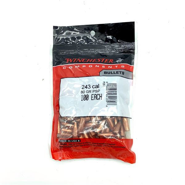 Winchester 243 Caliber Projectiles, 80 gr PSP, 100 Count, New
