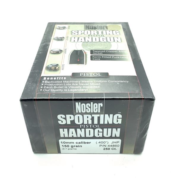 Nosler Sporting Handgun 10mm Caliber Projectiles, JHP, 150 gr, 250 Count, New