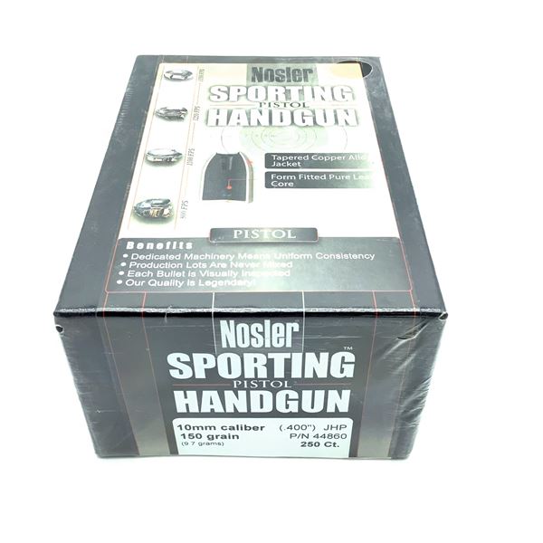 Nosler Sporting Handgun 10mm Caliber Projectiles, JHP, 150 gr, 250 Count, New