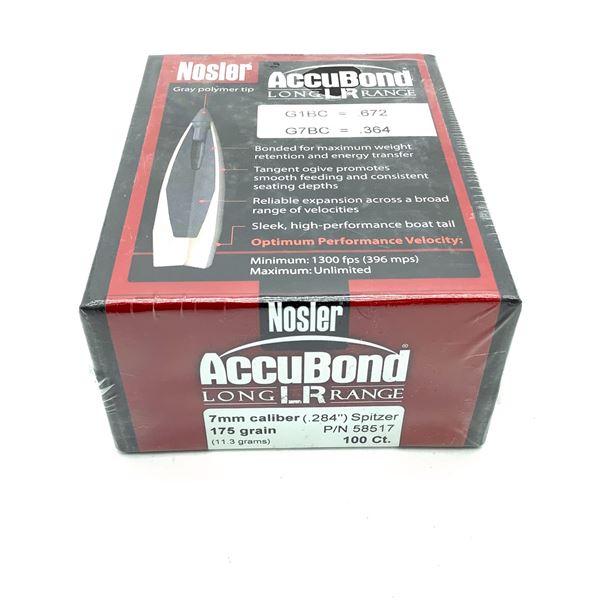 Nosler AccuBond Long Range 7mm Caliber Projectiles, Spitzer, 175 gr, 100 Count, New