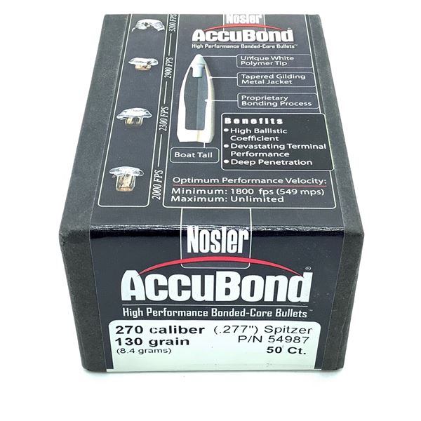 Nosler AccuBond 270 Caliber Projectiles, Spitzer, 130 gr, 50 Count, New