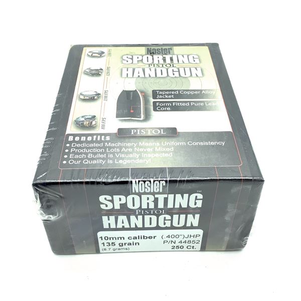 Nosler Sporting Handgun 10mm Caliber Projectiles, JHP, 135 gr, 250 Count, New