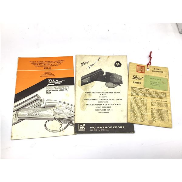 3 Russian Baikal Shotgun Pamphlets