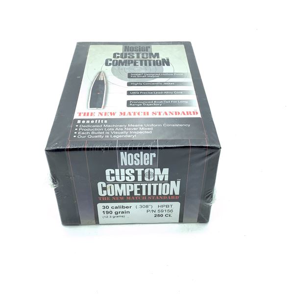 Nosler Custom Competition 30 Caliber Projectiles, HPBT, 190 gr, 250 Count, New