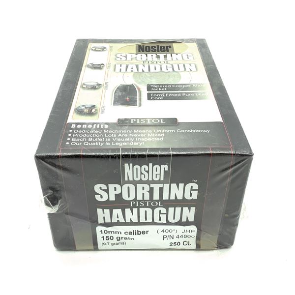 Nosler Sporting Handgun 10mm Caliber Projectiles, JHP, 150 gr, 250 Count, New