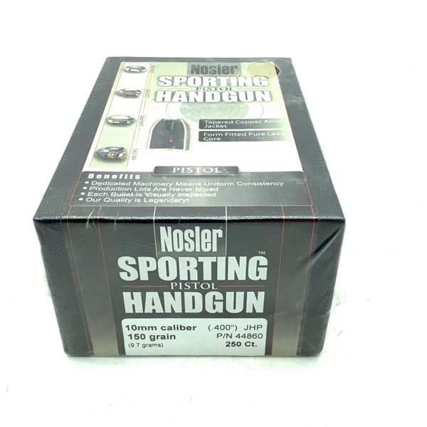 Nosler Sporting Handgun 10mm Caliber Projectiles, JHP, 150 gr, 250 Count, New