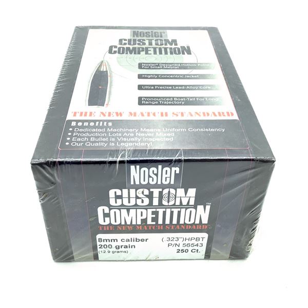 Nosler Custom Competition 8mm Caliber Projectiles, HPBT, 200 gr, 250 Count, New