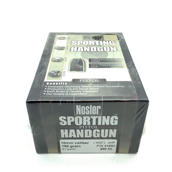 Nosler Sporting Handgun 10mm Caliber Projectiles, JHP, 150 gr, 250 Count, New