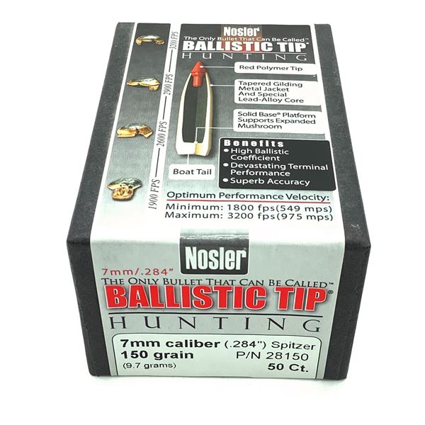 Nosler Ballistic Tip Hunting 7mm Caliber Projectiles, Spitzer, 150 gr, 50 Count, New