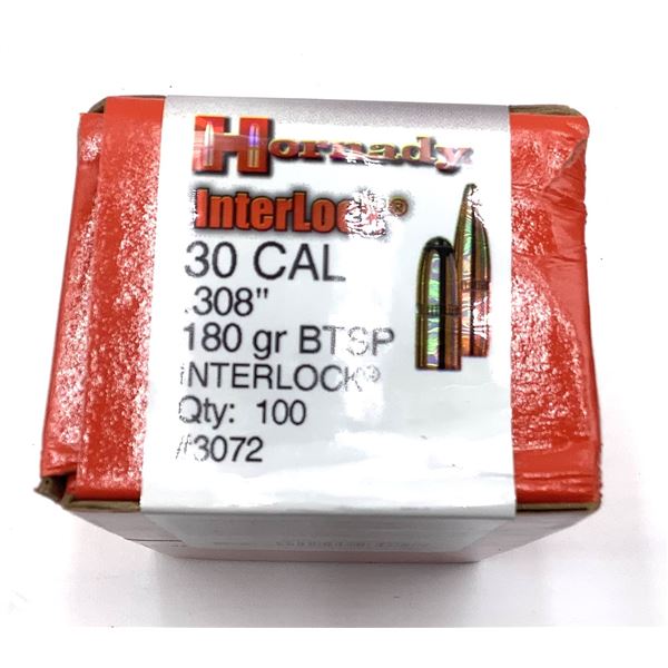 Hornady 30 Cal Projectiles, 180 Gr BTSP Match - 100 Projectiles, New