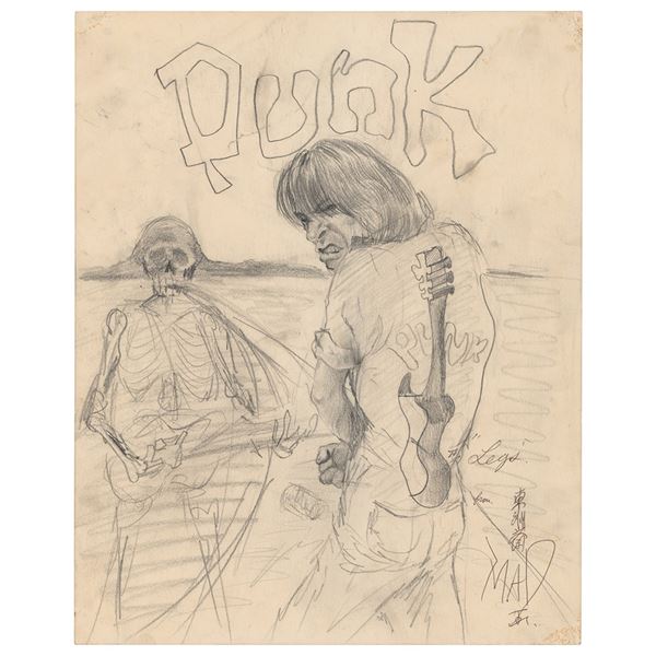 Screaming Mad George Original Sketch Inscribed to Legs McNeil
