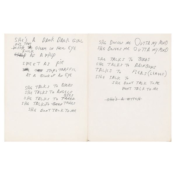Joey Ramone Handwritten Lyrics for 'She Talks to Rainbows'