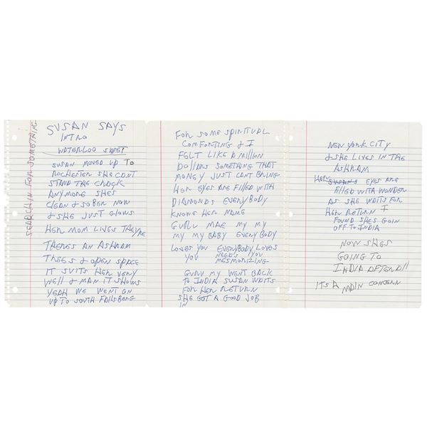 Joey Ramone Handwritten Lyrics for 'Searching for Something'