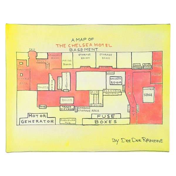 Dee Dee Ramone Hand-Drawn Map of 'The Chelsea Hotel Basement'