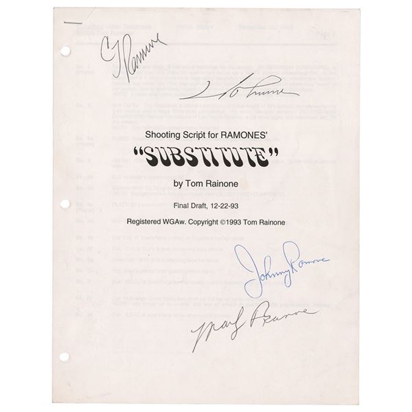 Ramones Signed Script for the 'Substitute' Music Video