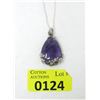 Image 1 : 2" x 1" Pear Cut Amethyst Pendant with Chain