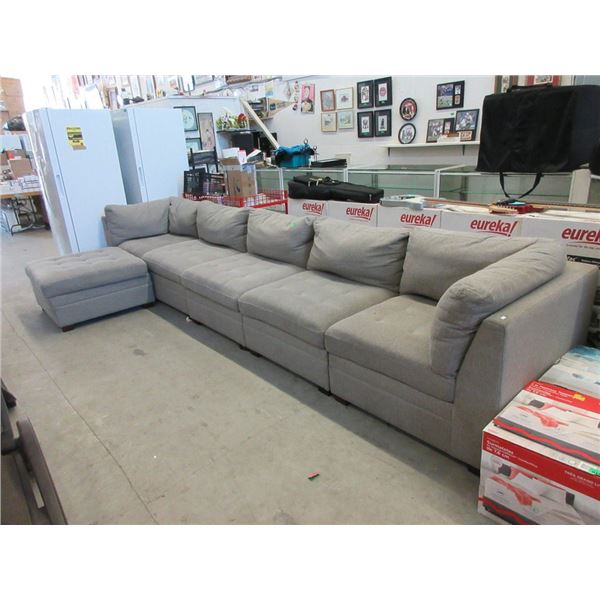 5 Piece Grey Modular Sofa Plus Large Ottoman